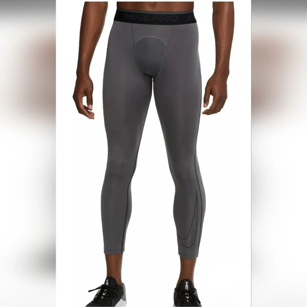 Nike Dri-FIT Pro Tight Gray Black Cropped Fit Athletic Training Size M Men’s